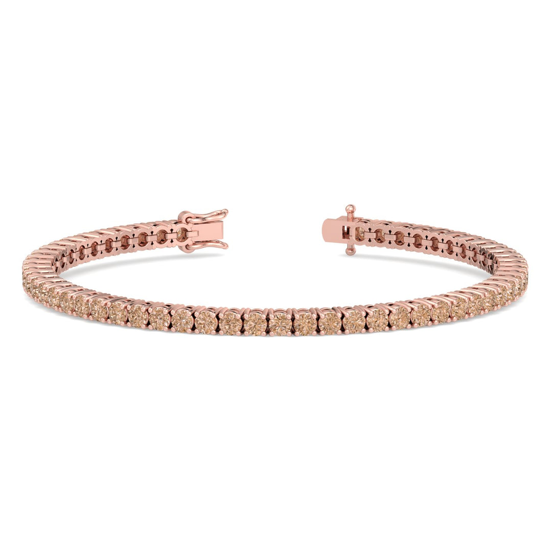 4 Prong Champagne Diamond Tennis Bracelet 14K Solid Gold