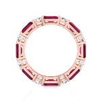Alternating Natural Emerald Shape Red Ruby and Round Shape Diamond Eternity Band Rose Gold