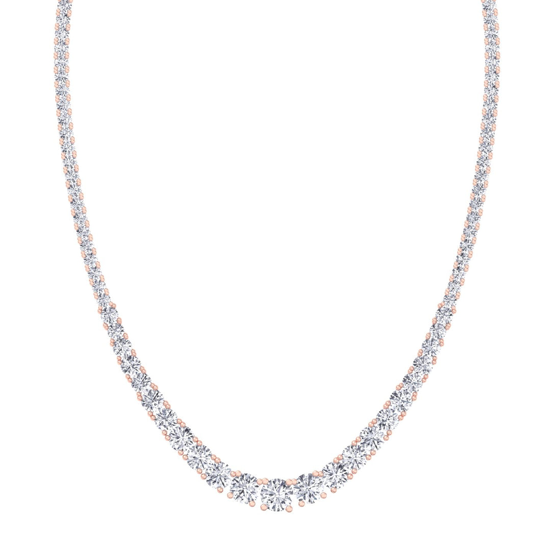 Adjustable 4-Prong Graduated Natural Diamond Tennis Necklace Rose Gold 18K