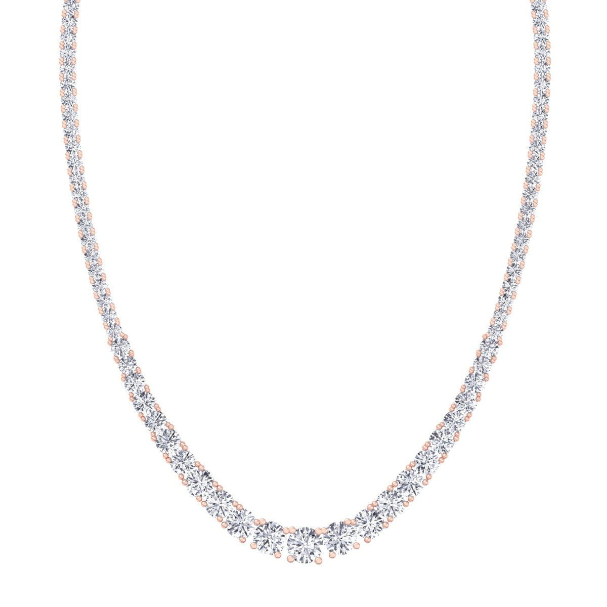 Adjustable 4-Prong Graduated Natural Diamond Tennis Necklace Rose Gold 18K