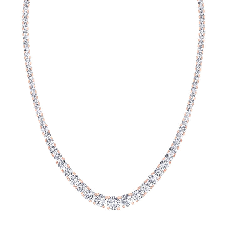 Adjustable 4-Prong Graduated Natural Diamond Tennis Necklace Rose Gold 18K
