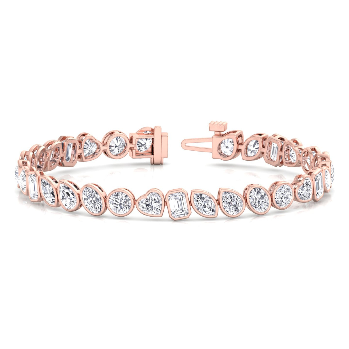 Bezel Multi Shape Natural Diamond Tennis Bracelet in Solid Gold 11CT Rose