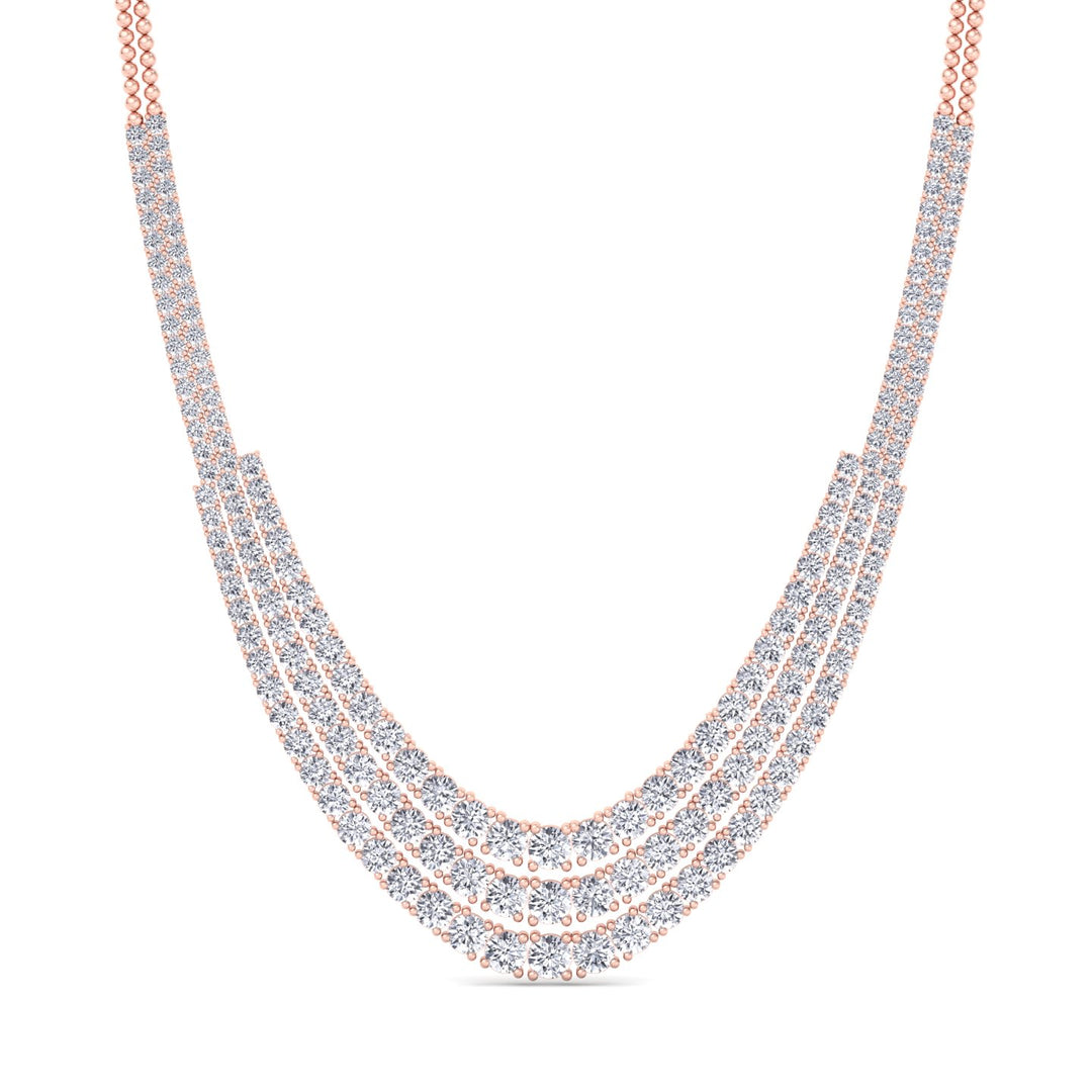 Triple Row Graduated Natural Diamond Tennis Necklace with 14K Solid Gold Chain