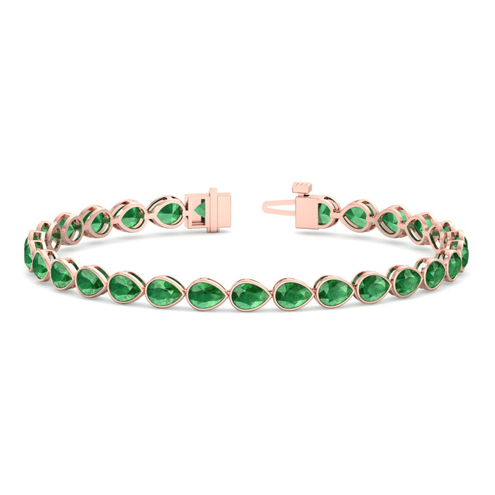 East West Pear Shape Natural Green Emerald Tennis Bracelet Rose Gold 18K