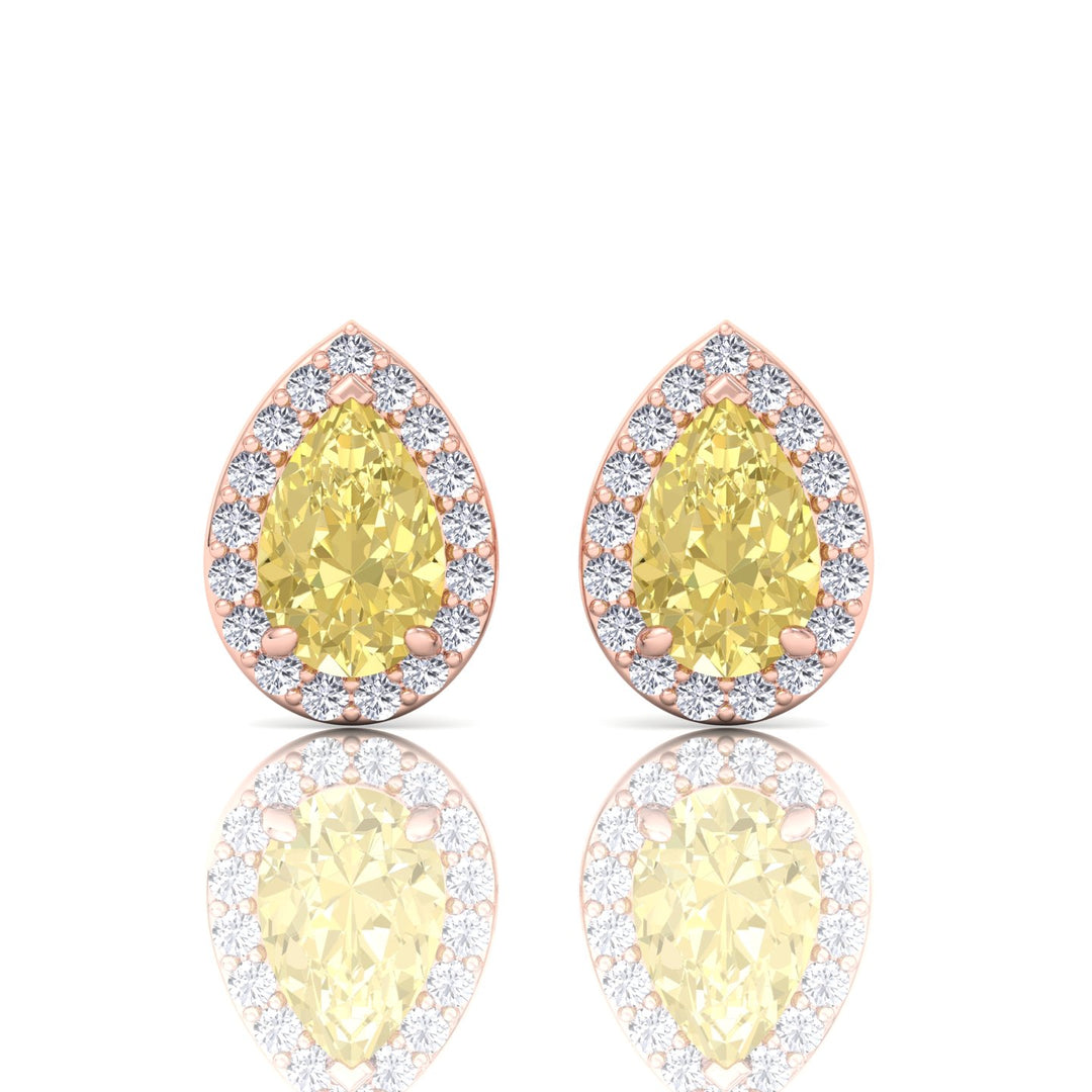 Pear Cut Natural Fancy Yellow Diamond Halo Studs