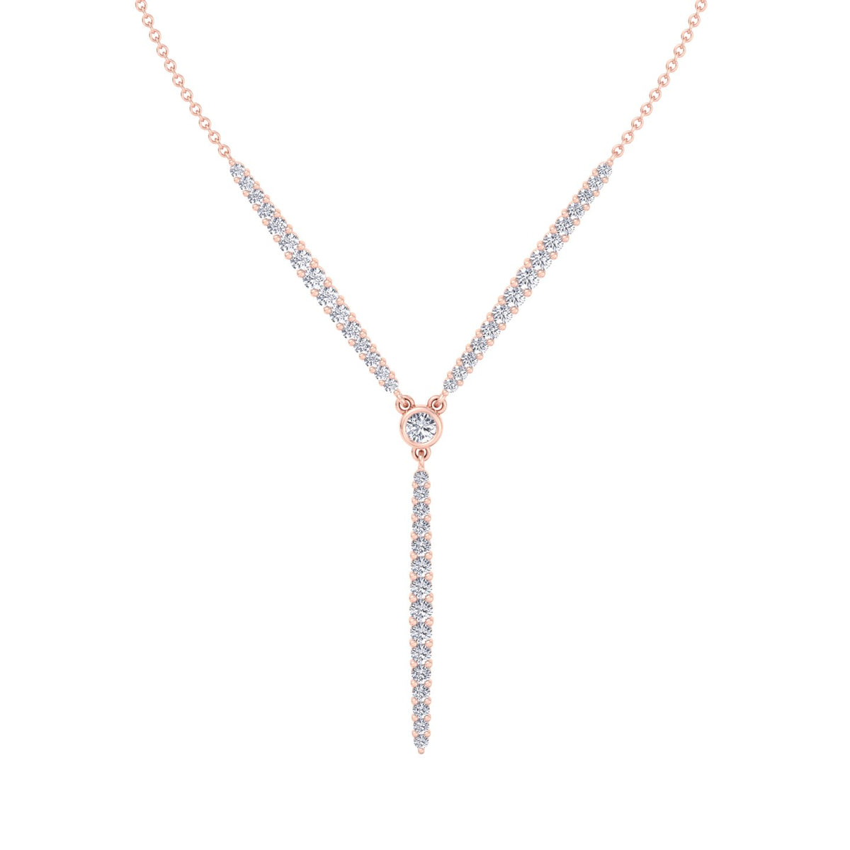 Natural Eternity Style Diamond Lariat  Necklace Rose Gold 14K 