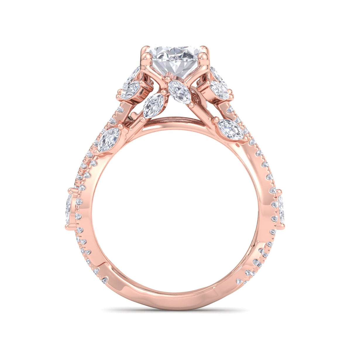 Fiorella - Oval Shape Diamond Engagement Ring with Marquise Shape Side stones and Twisted Pave Band - Gem Jewelers Co