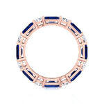 Alternating Natural Emerald Shape Blue Sapphire and Round Shape Diamond Eternity Band Rose Gold