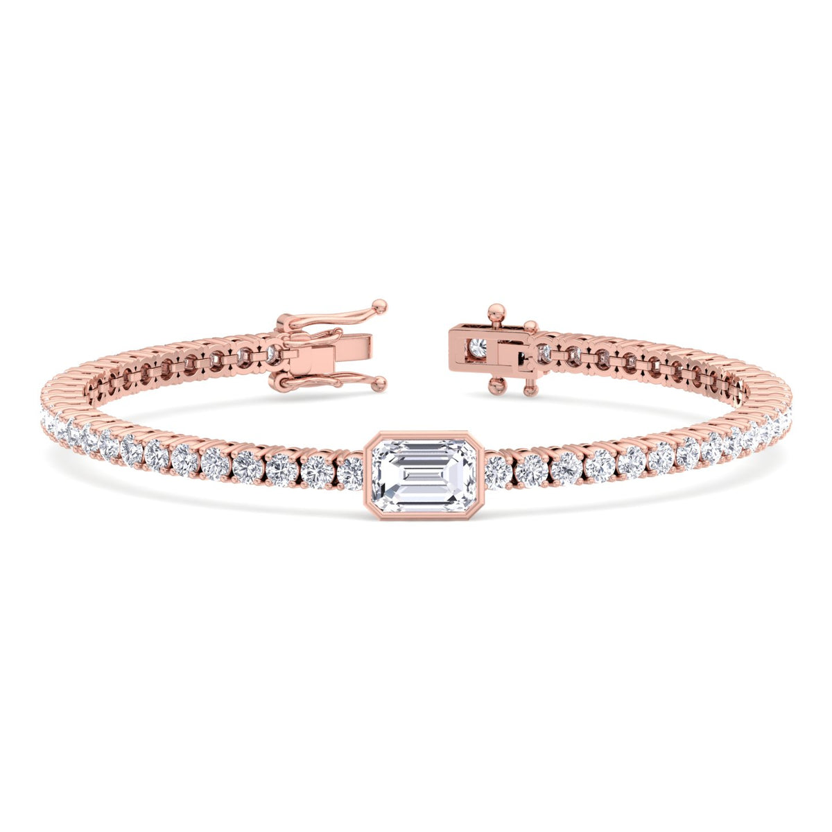 Athena - 7CT T.W Single Stone Emerald Shape Bezel Natural Diamond Tennis Bracelet - Gem Jewelers Co