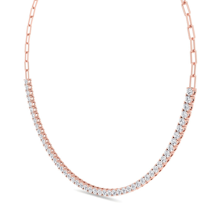 Piazza - Halfway Adjustable Diamond Tennis Necklace With Paperclip Chain - Gem Jewelers Co
