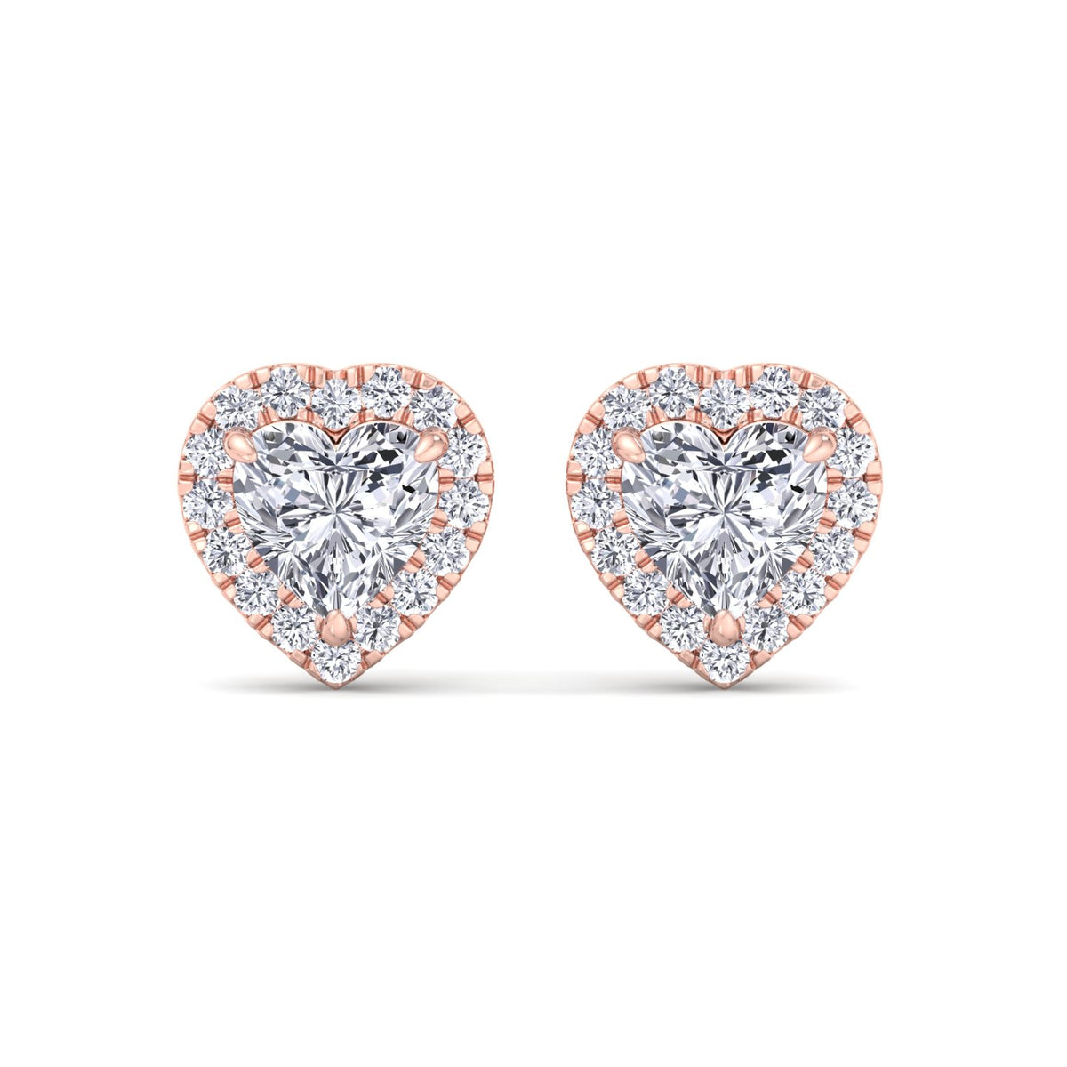 Tiana - Heart Shape Diamond Halo Studs - Gem Jewelers Co