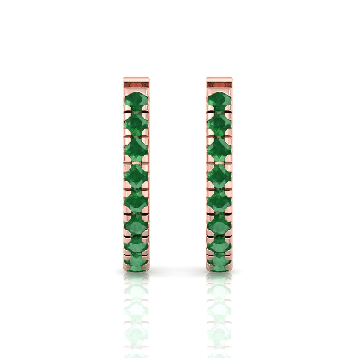 Natural Green Emerald Round Shape Huggie Hoop Earrings Rose Gold 14K 1