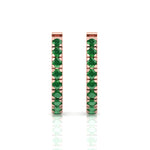 Natural Green Emerald Round Shape Huggie Hoop Earrings Rose Gold 14K 1