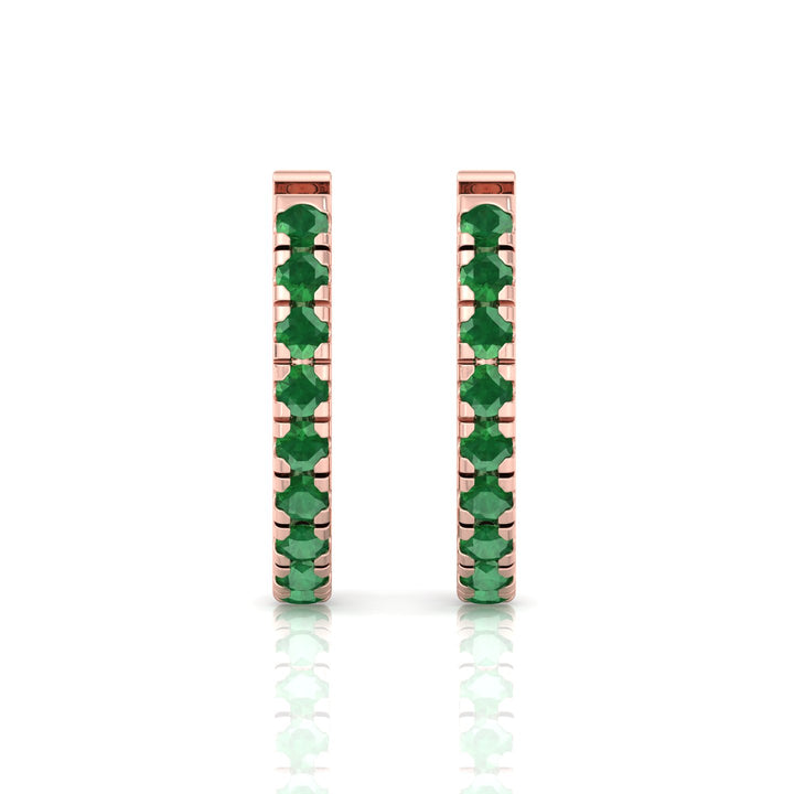 Natural Green Emerald Round Shape Huggie Hoop Earrings Rose Gold 14K 1
