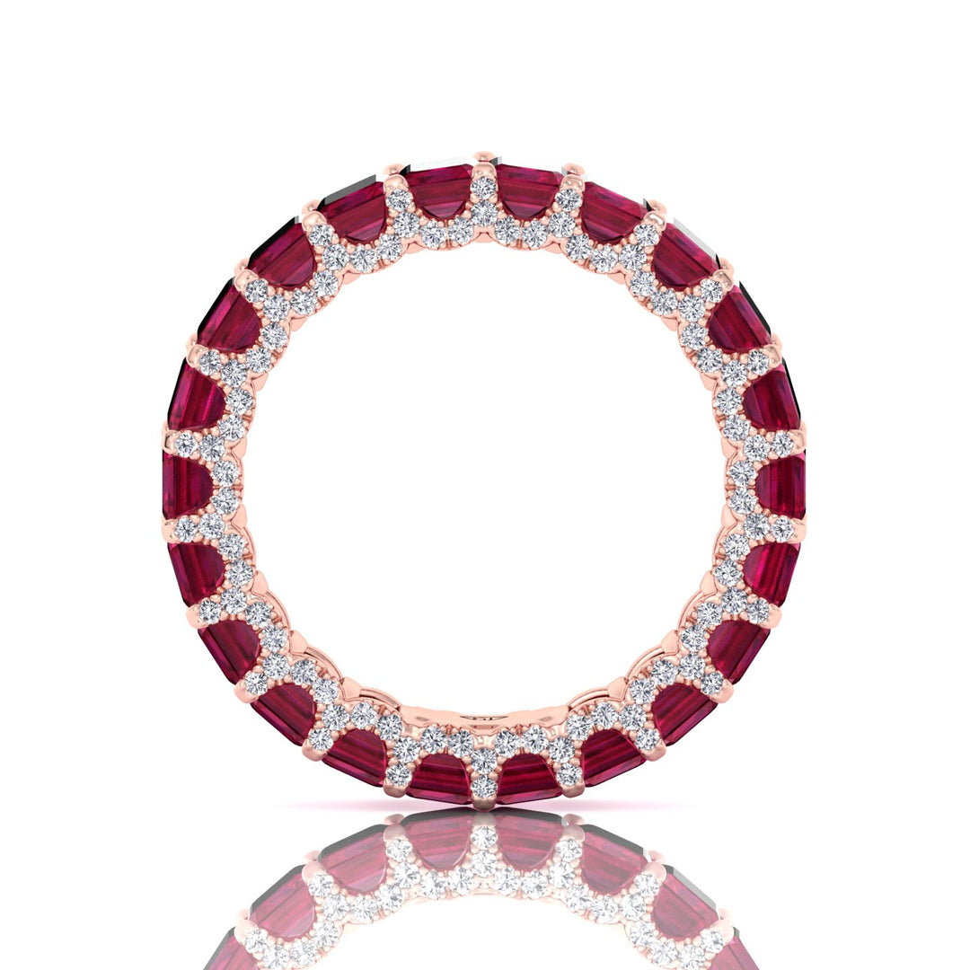 Emerald Cut Natural Red Ruby Eternity Band with Invisible Halo