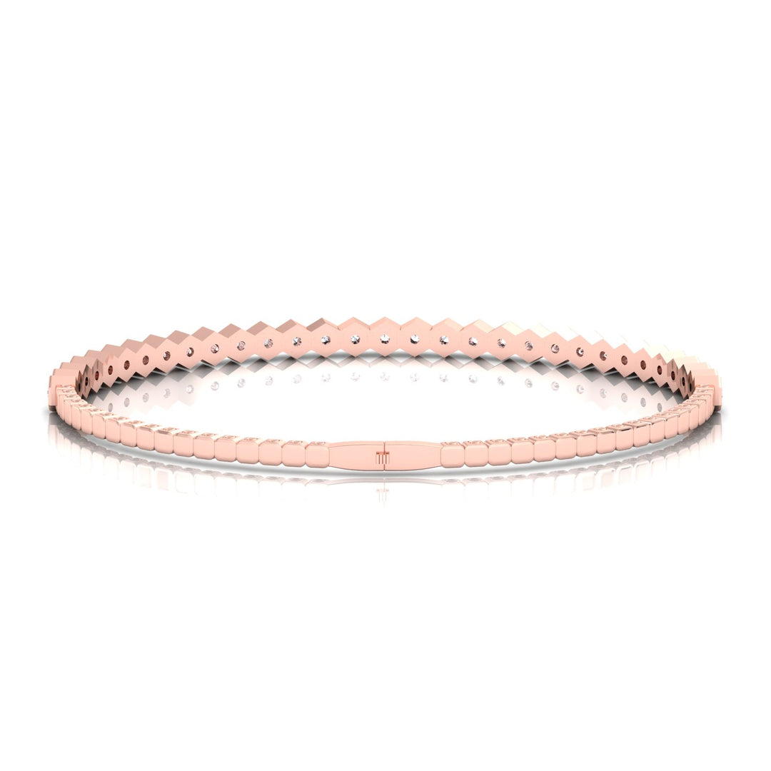 Hexagonal Bezel Set Natural Diamond Flexible Bangle Rose Gold