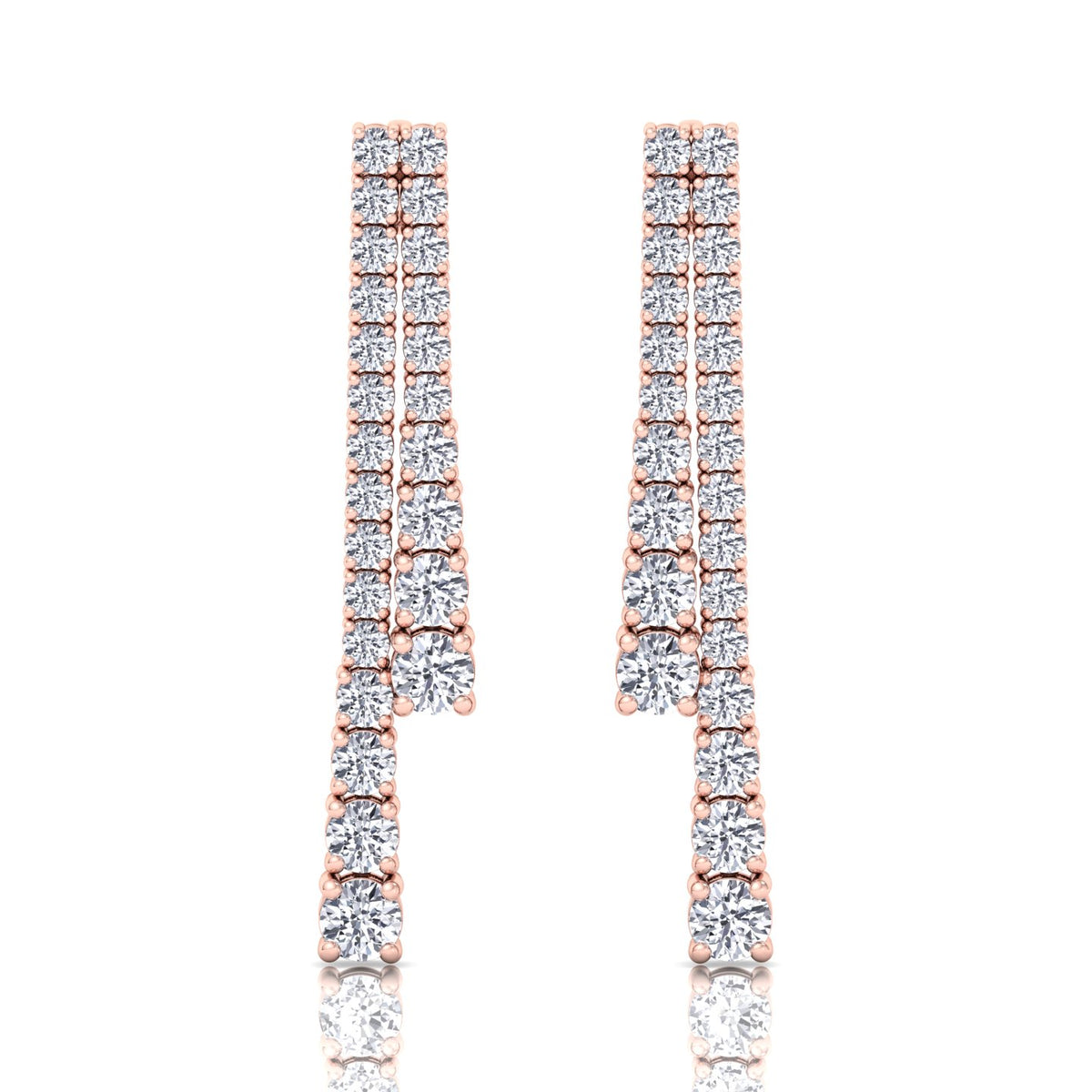 Double-Strand-Graduated-Natural-Diamond-Dangle-Earrings-Rose Gold-14K