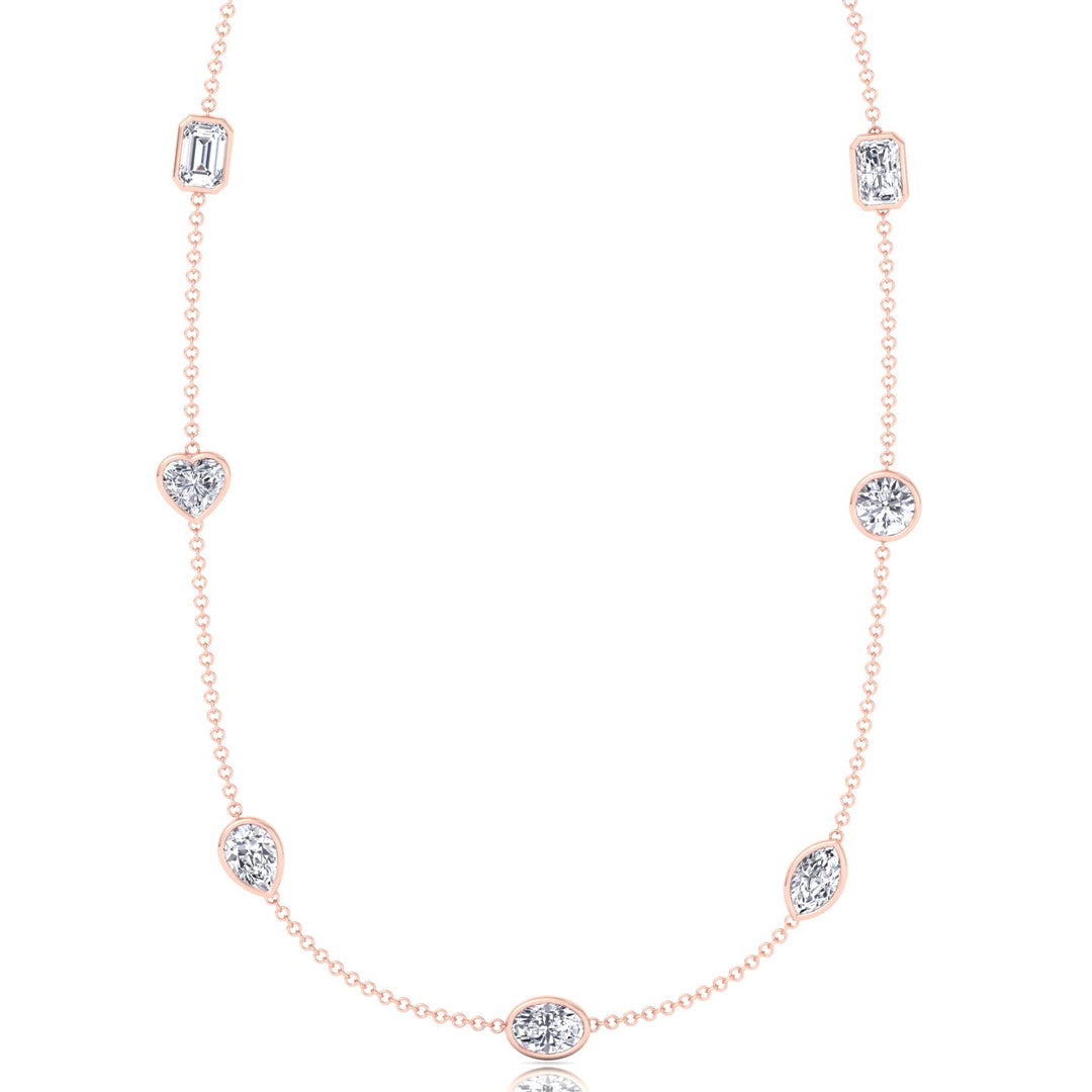 Multi Shape Natural Diamonds By The Yard Necklace Rose Gold 18K