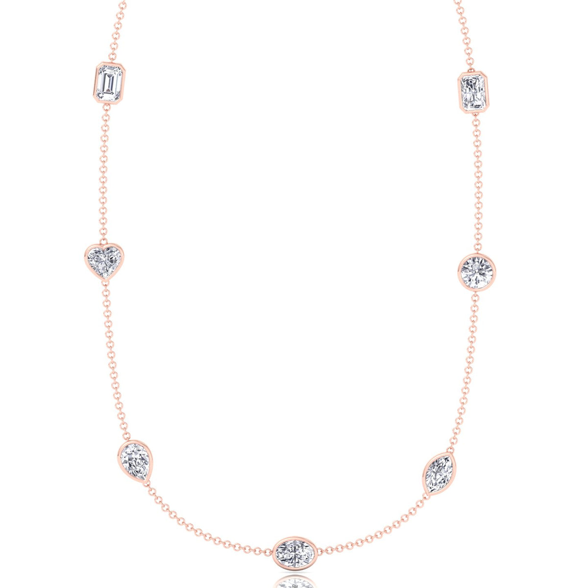 Multi Shape Natural Diamonds By The Yard Necklace Rose Gold 18K