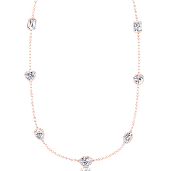 Multi Shape Natural Diamonds By The Yard Necklace Rose Gold 18K