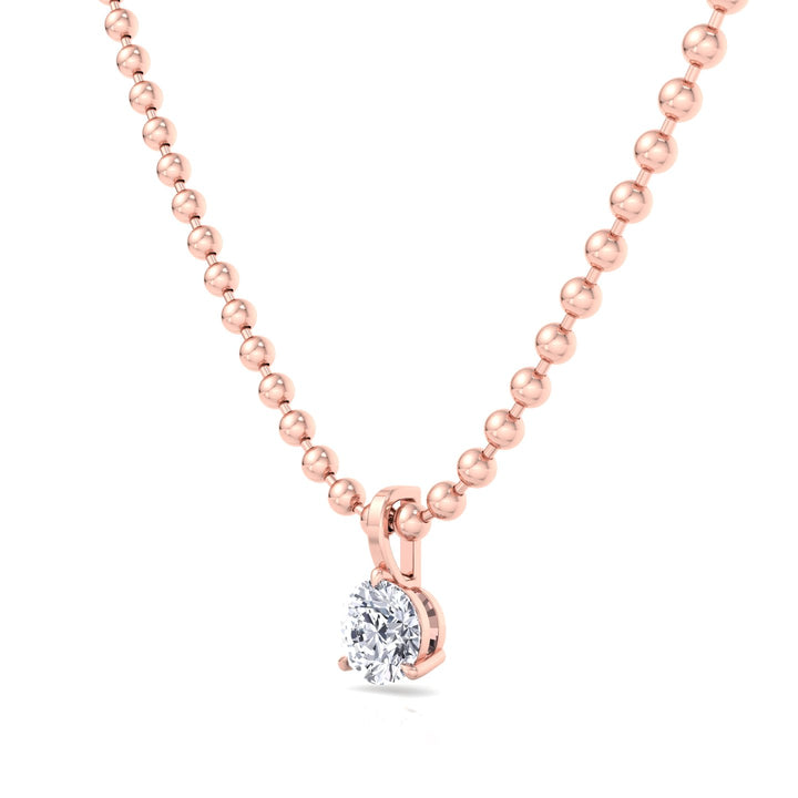 Natural-Diamond -Beaded-Necklace with Round Pendant-14K-0.50CT-1CT-Rose Gold