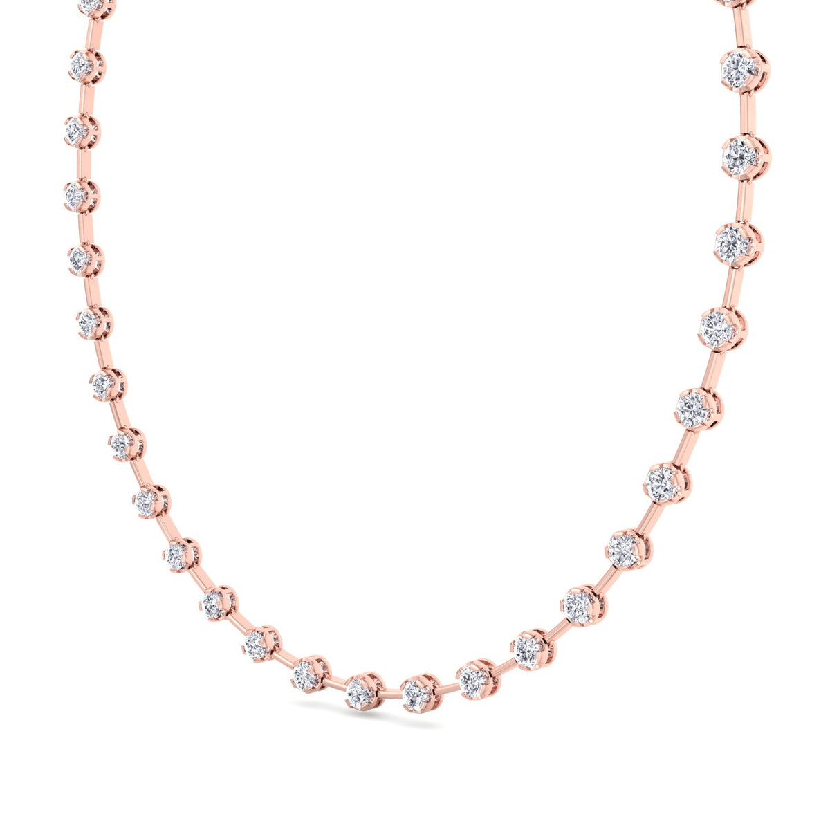 Crown Prong Round Natural Diamond Bar Necklace Rose Gold 14K