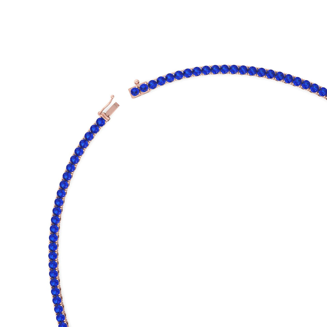 Round Cut Natural Blue Sapphire Tennis Necklace Rose Gold 14K