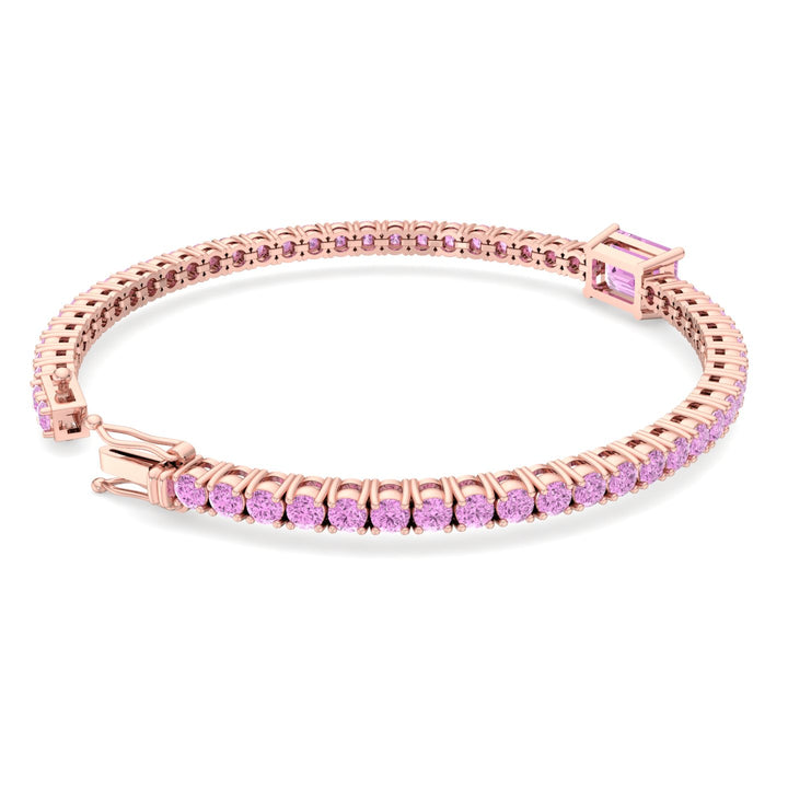 Pierra - Single Stone Emerald Shape Natural Pink Sapphire Tennis Bracelet - Gem Jewelers Co