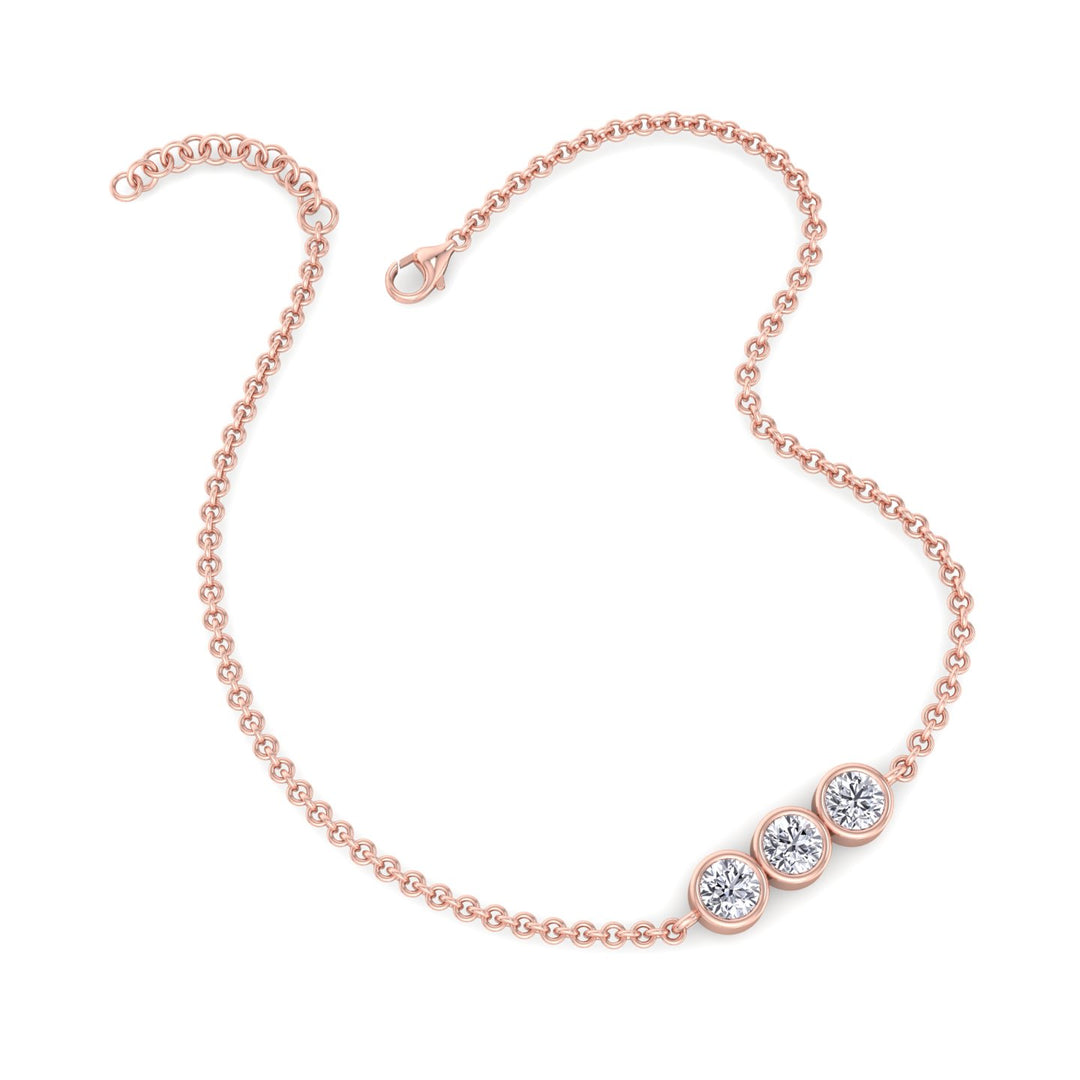 Palmira - Three Stone Bezel Set Natural Diamond Rolo Chain Bracelet