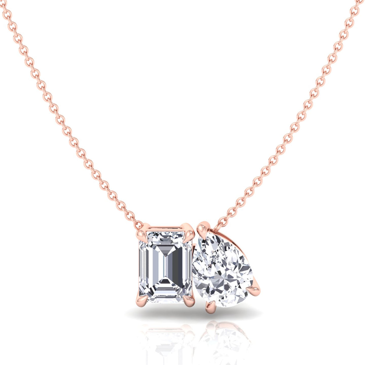 Toi Et Moi Pear & Emerald Cut Natural Diamond Pendant-1CT-2CT-Rose Gold
