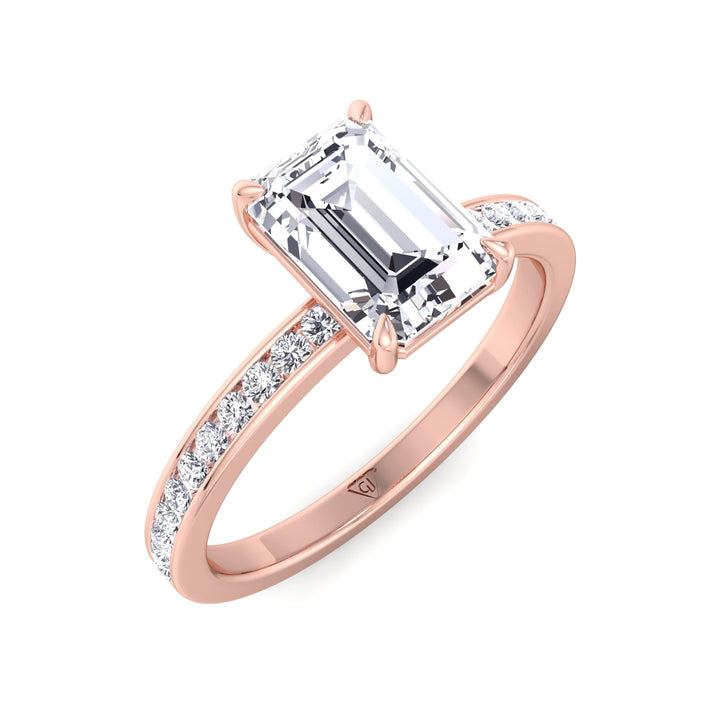 Ferizia - Emerald Shape Diamond Engagement Ring with Channel Set Band