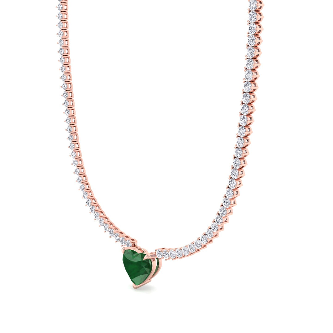  3-Prong Tennis Necklace with Green Emerald Heart Shape Pendant RG 5