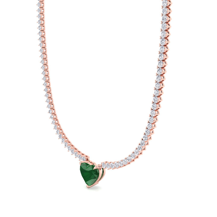  3-Prong Tennis Necklace with Green Emerald Heart Shape Pendant RG 5