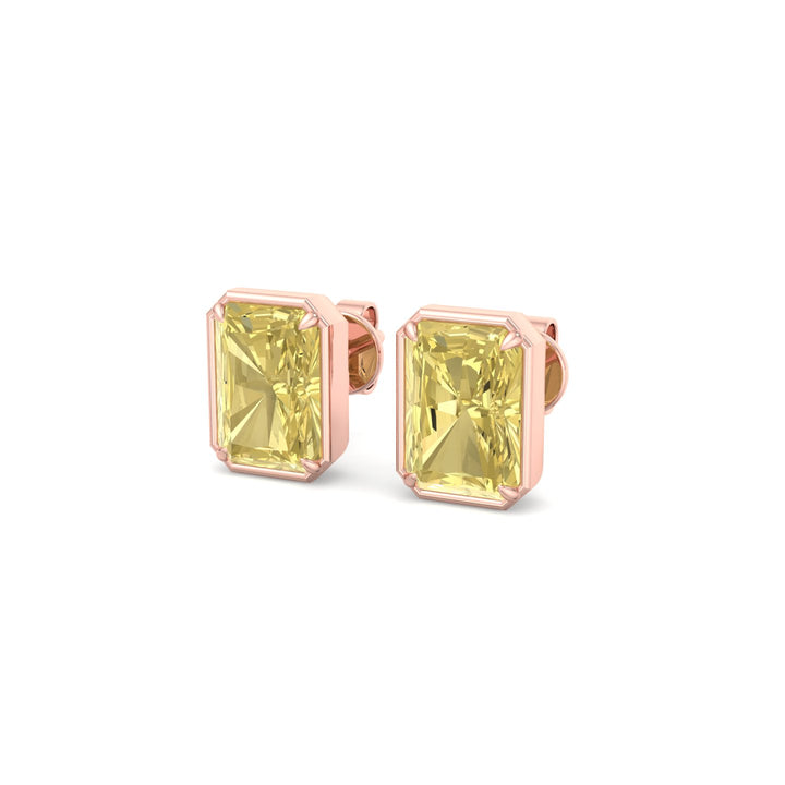 Natural Fancy Yellow Radiant Cut Diamond Studs Rose Gold 14K