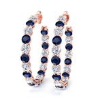 Alternating Natural Blue Sapphire and Diamond Inside Out Hoop Earrings Rose Gold 18K