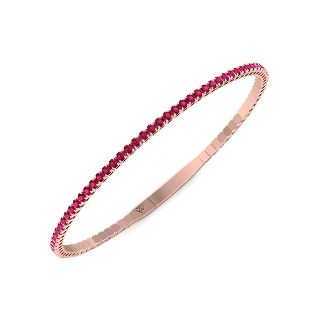 Rossa - Flexible Natural Red Ruby Bangle in 14K Solid Gold - Gem Jewelers Co