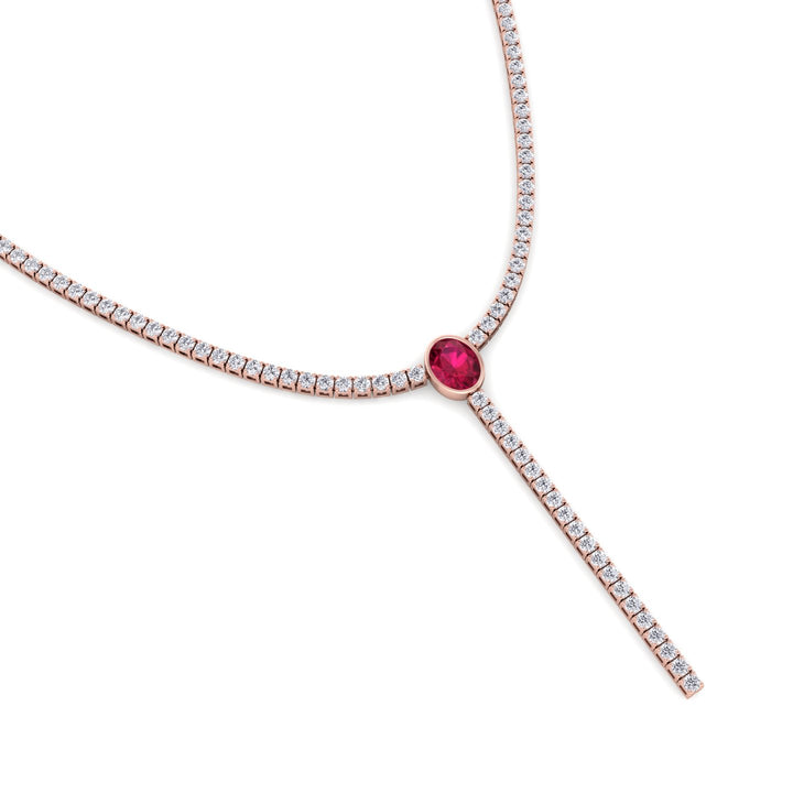 10.50CT T.W Round Natural Diamond Lariat Tennis Necklace with Natural Red Ruby Centerpiece