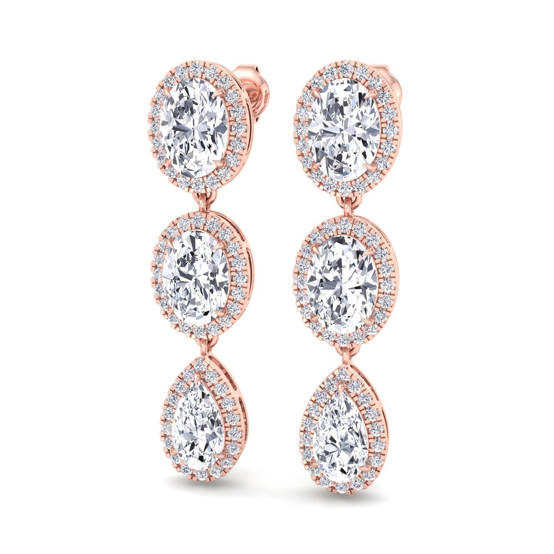 Oval and Pear Shape Natural Diamond Halo Drop Earrings