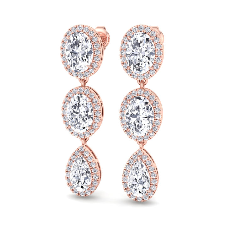 Oval and Pear Shape Natural Diamond Halo Drop Earrings