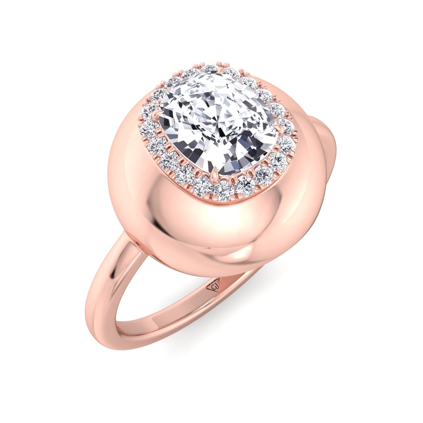 Inez - Bubble Bezel Cushion Shape Halo Diamond Engagement Ring - Gem Jewelers Co
