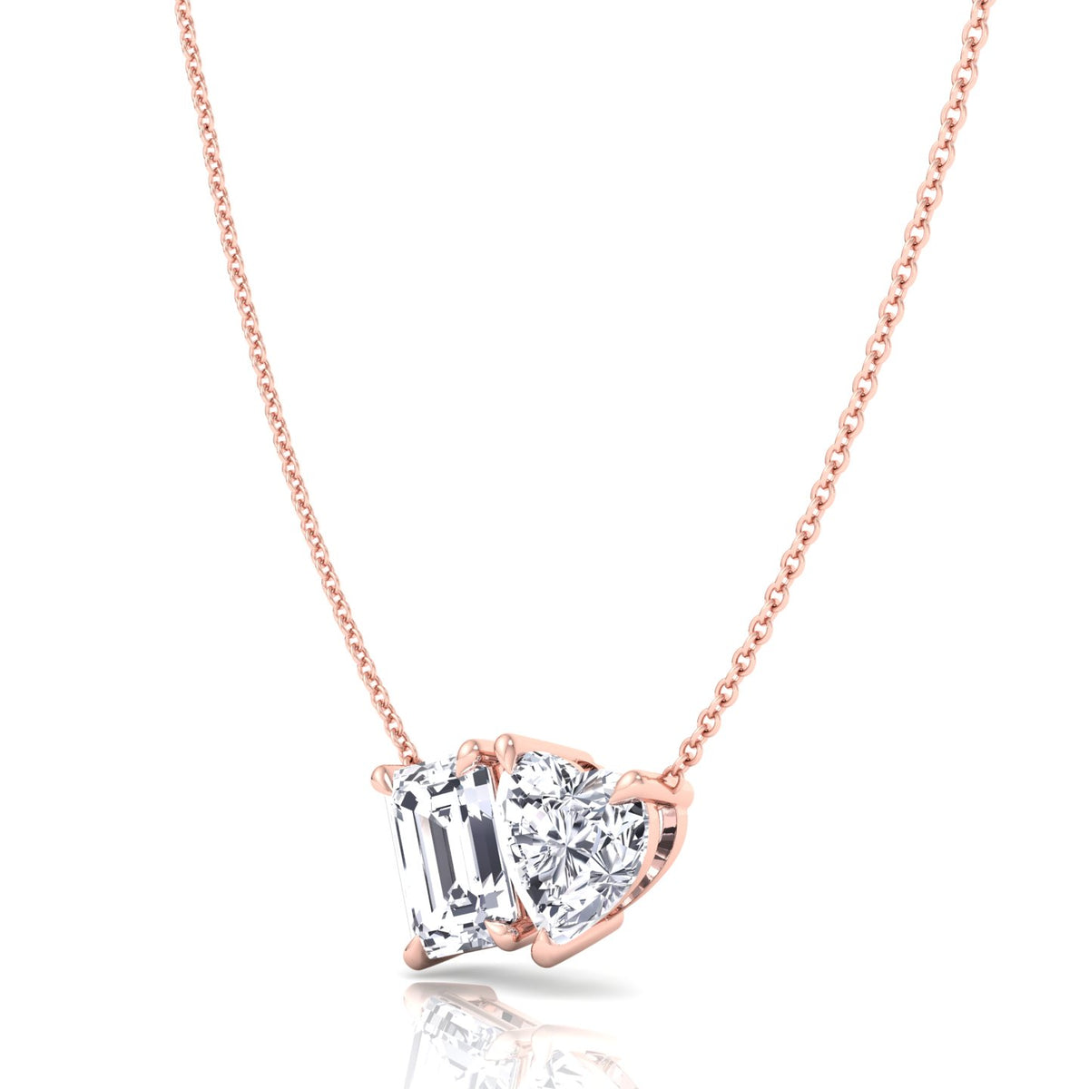 Toi Et Moi Emerald & Heart Shape Natural Diamond Pendant-14K-18K--Rose Gold