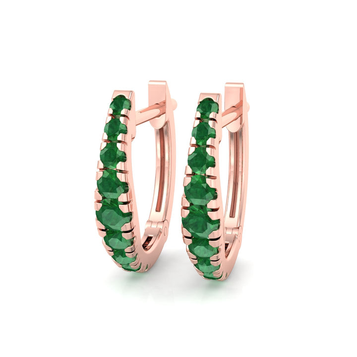 Natural Green Emerald Graduated Round Shape Huggie Hoop Earrings