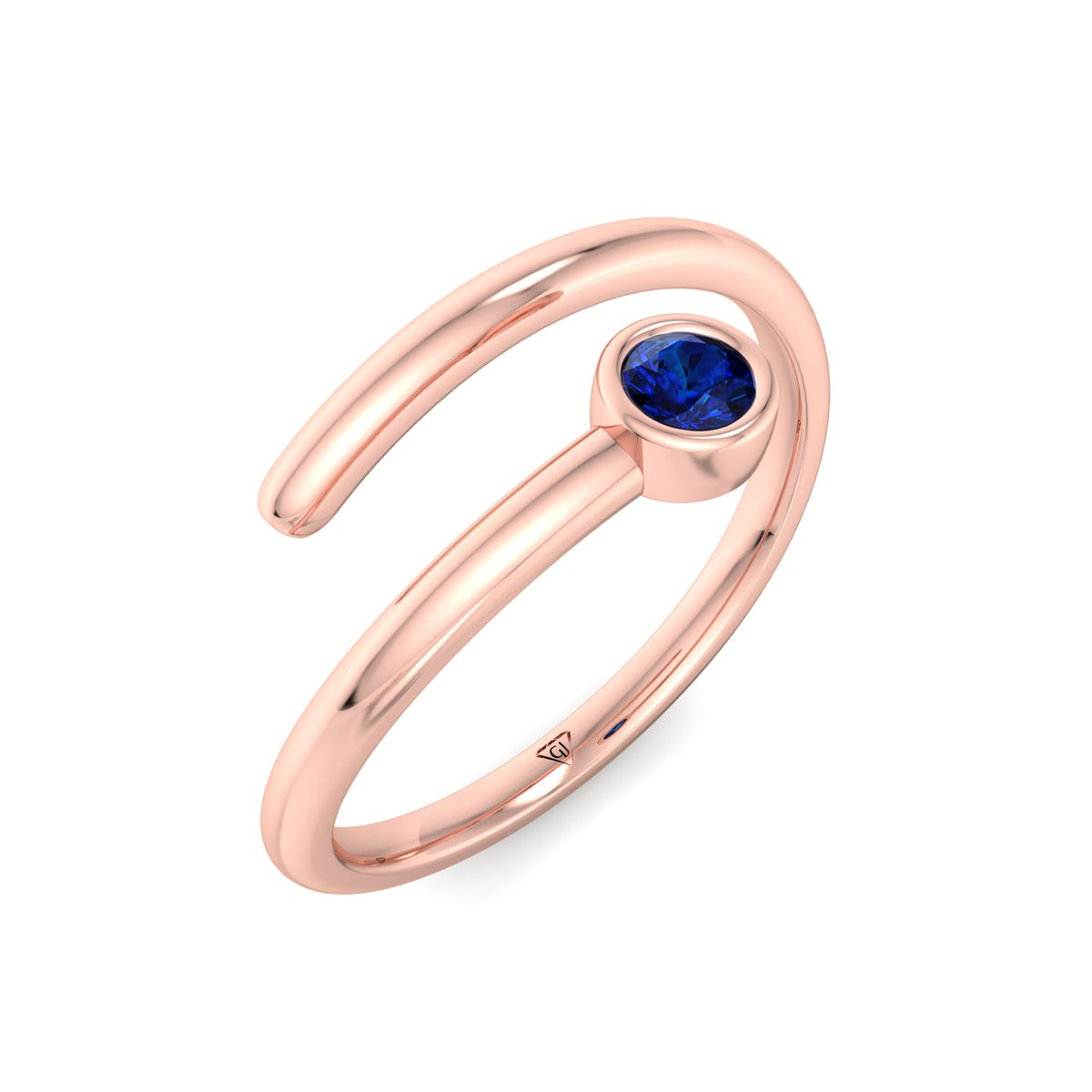 Bleu - Round Cut Blue Sapphire Bezel Set Stacking Ring - Gem Jewelers Co