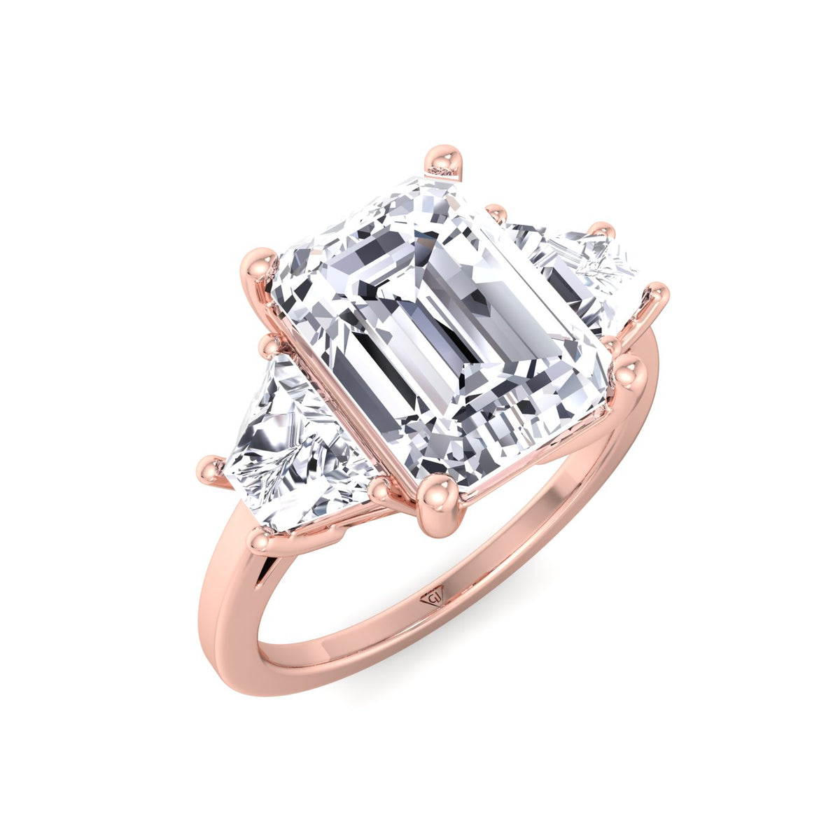Paolina - 3 Stone Emerald & Trapezoid Diamond Engagement Ring - Gem Jewelers Co