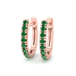 Natural Green Emerald Round Shape Huggie Hoop Earrings Rose Gold 18K 1 