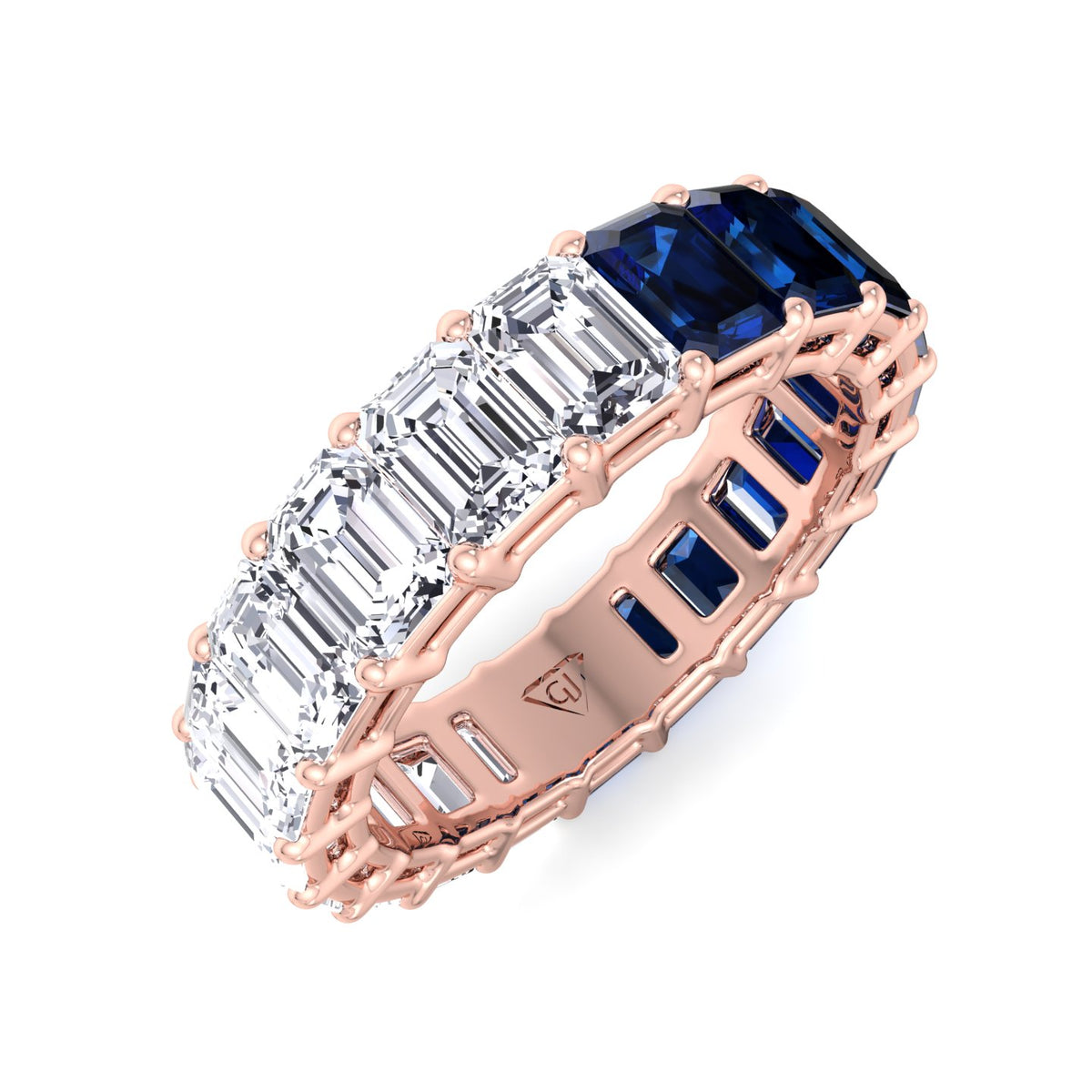 Gala - Emerald Shape Diamond and Blue Sapphire Eternity Band - Gem Jewelers Co