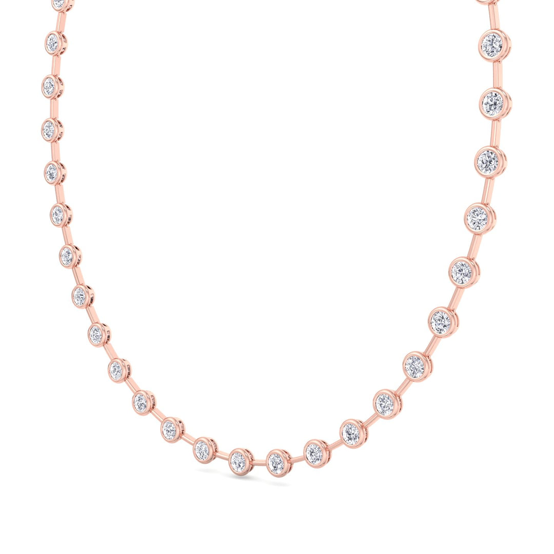 Bezel Set Round Natural Diamond Bar Necklace Rose Gold 14K 
