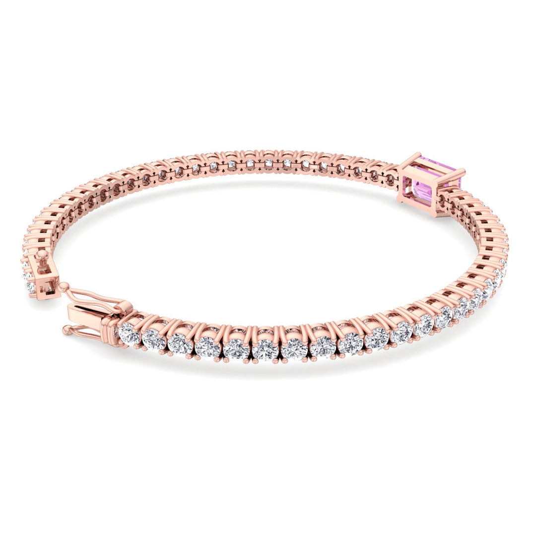 Martina - Emerald Cut Single Stone Natural Pink Sapphire & Diamond Tennis Bracelet