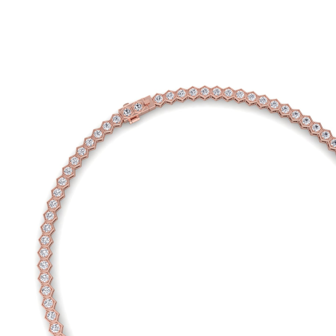 Hexagonal Bezel Set Natural Diamond Tennis Necklace Rose Gold, 8ct