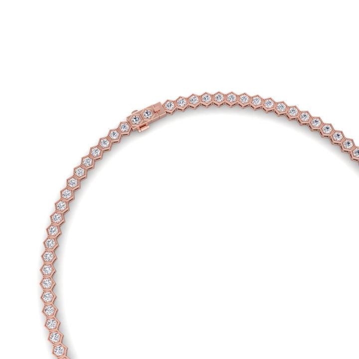 Hexagonal Bezel Set Natural Diamond Tennis Necklace Rose Gold, 8ct